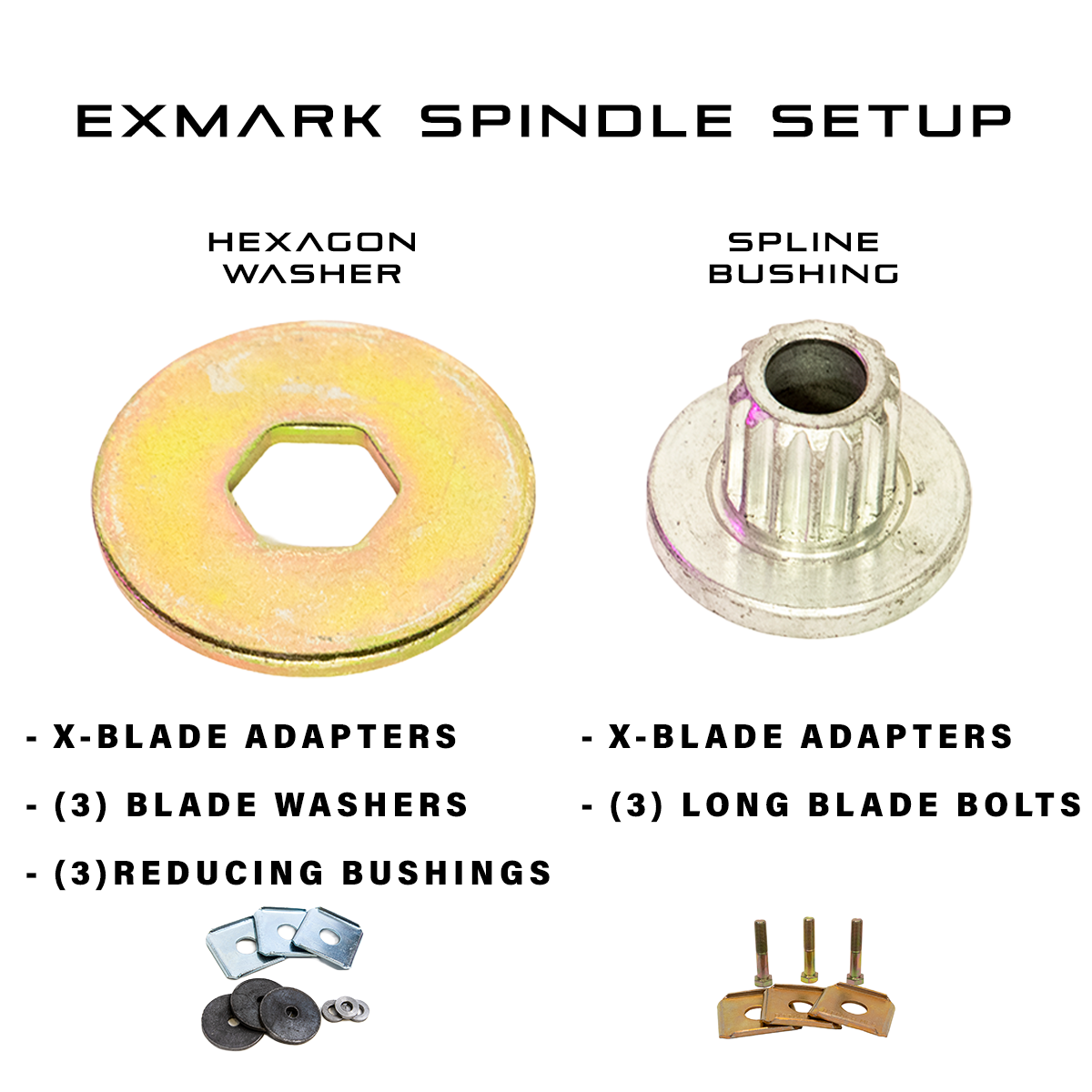 X-Blade Dual Mulching Blade Adapter Kit for Exmark  (2 &frac12;&rdquo; wide blade - 15/16&Prime; center hole) image number null